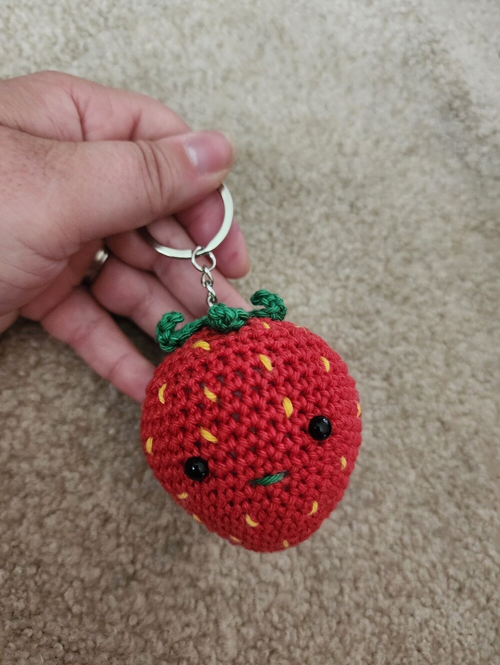 Handmade Crochet Strawberry Keychain Key & Card Holder - Red